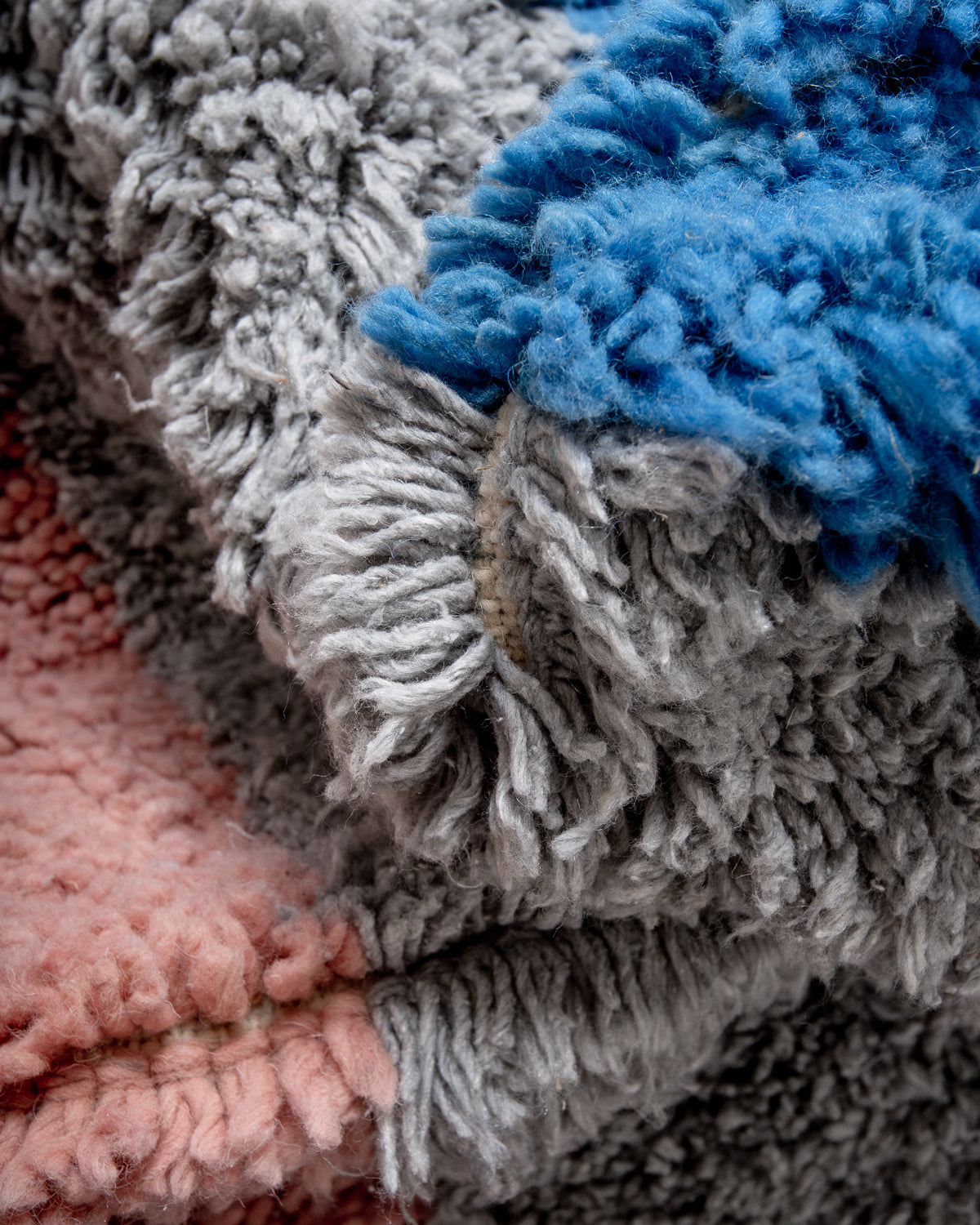 Modern, designer, handcrafted Berber rug from Morocco. Beniourain carpet with beautiful colours and patterns and fluffy wool texture.